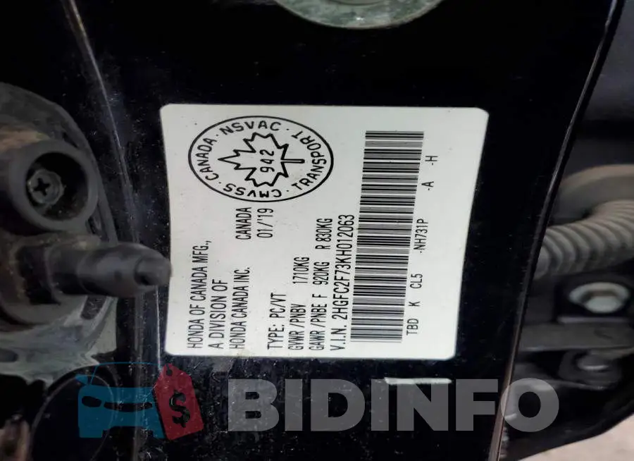 2HGFC2F73KH012063 Photo# 12