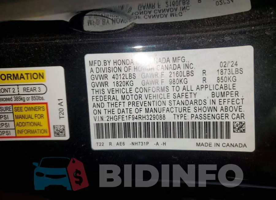 2HGFE1F94RH329088 Photo# 13