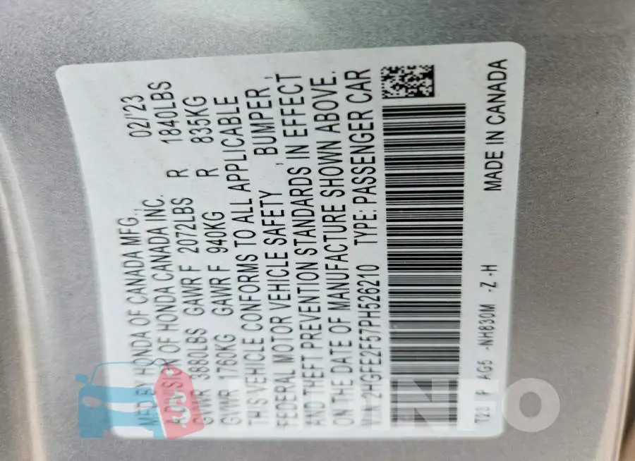 2HGFE2F57PH526210 Photo# 13