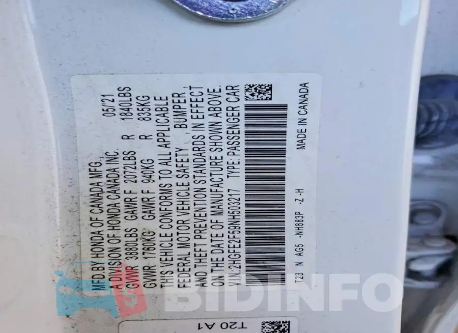 2HGFE2F59NH503217 Photo# 12