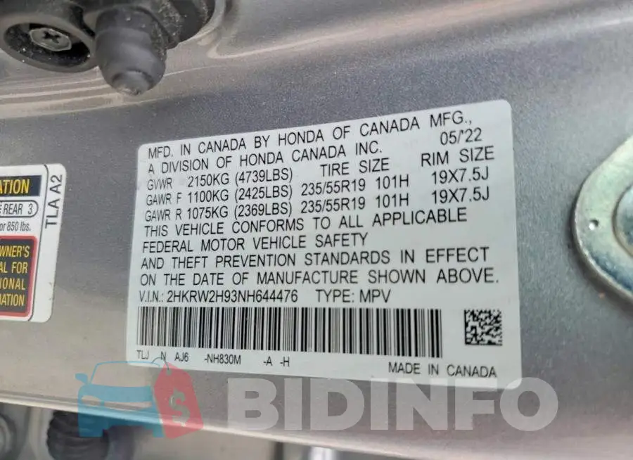 2HKRW2H93NH644476 Photo# 13