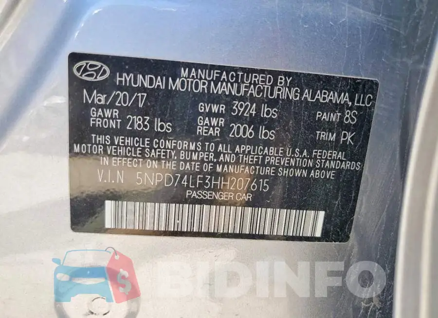 5NPD74LF3HH207615 Photo# 12