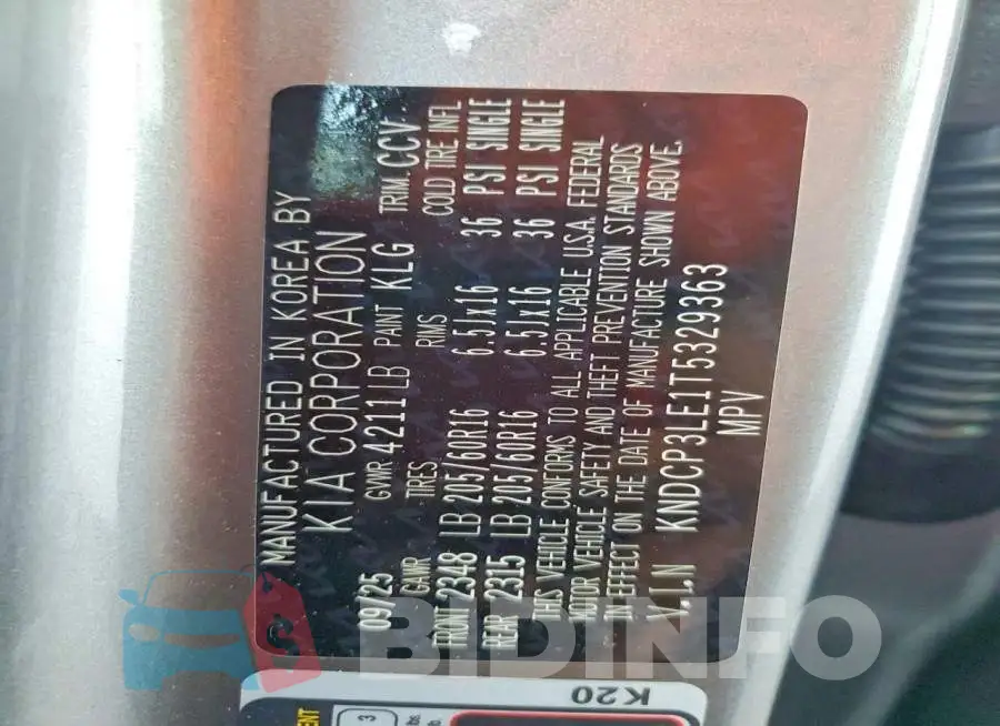 KNDCP3LE1T5329363 Photo# 13