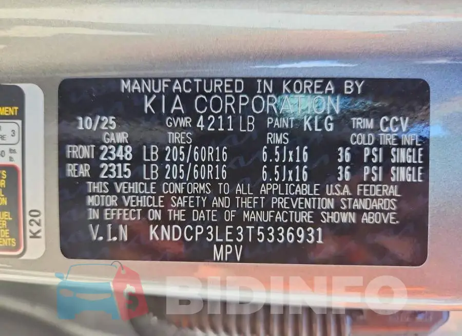 KNDCP3LE3T5336931 Photo# 13