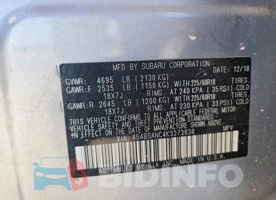 4S4BSANC4K3273838 Photo# 13