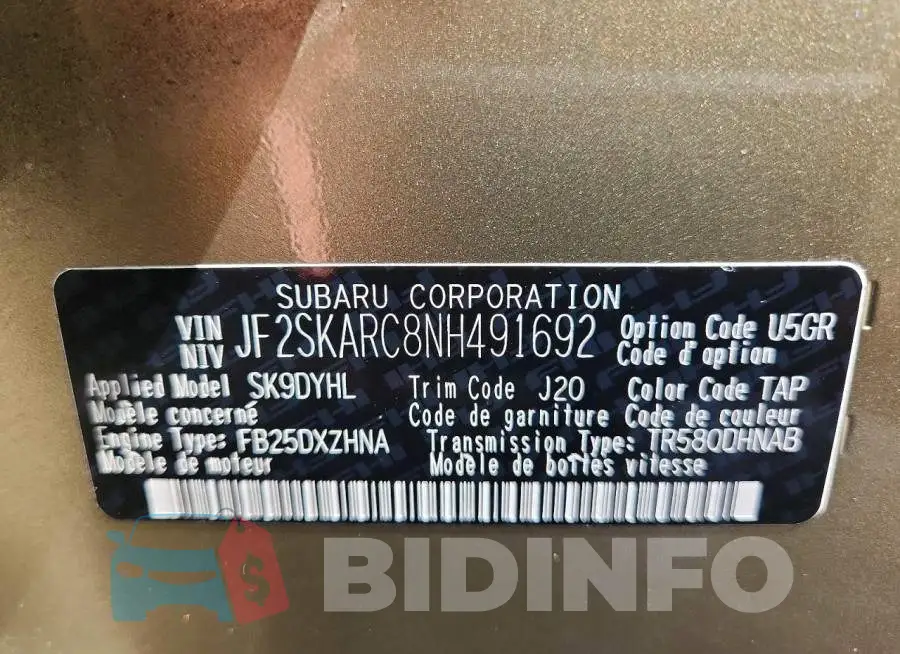 JF2SKARC8NH491692 Photo# 13