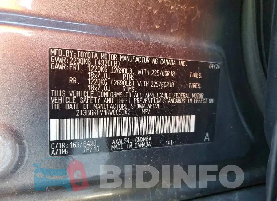 2T3B6RFV1RW065382 Photo# 13
