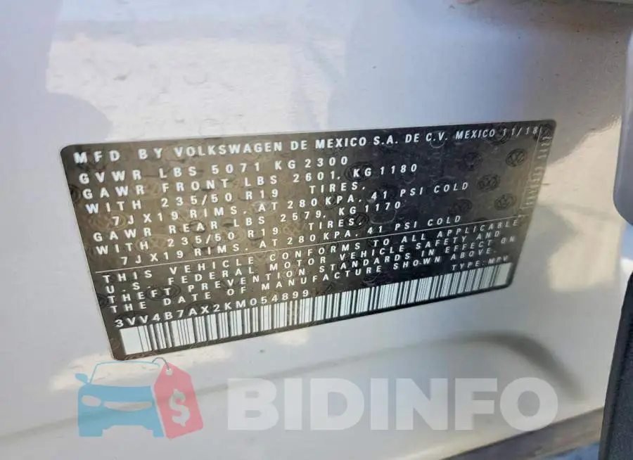 3VV4B7AX2KM054899 Photo# 13