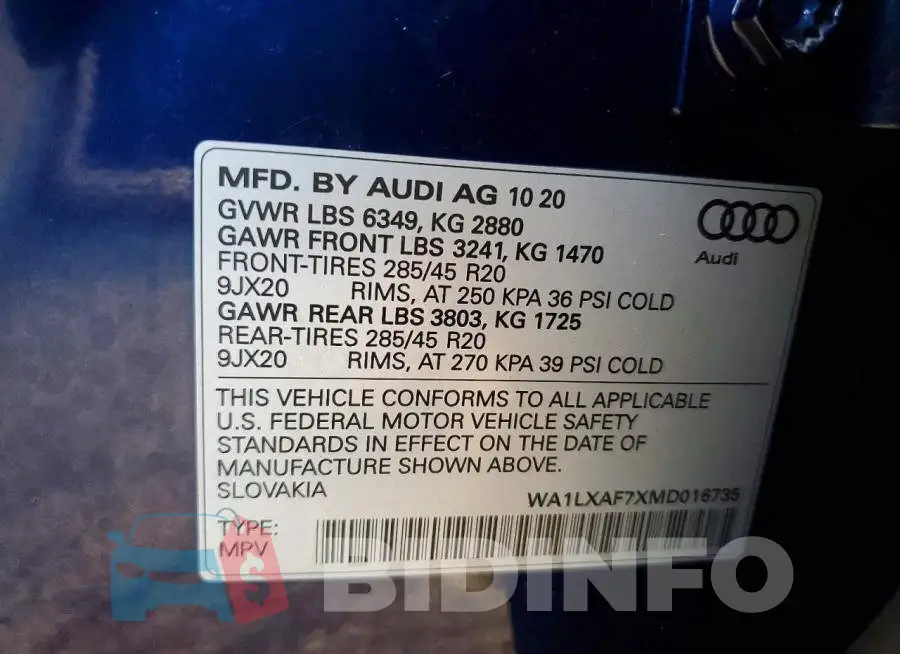 WA1LXAF7XMD016735 Photo# 14