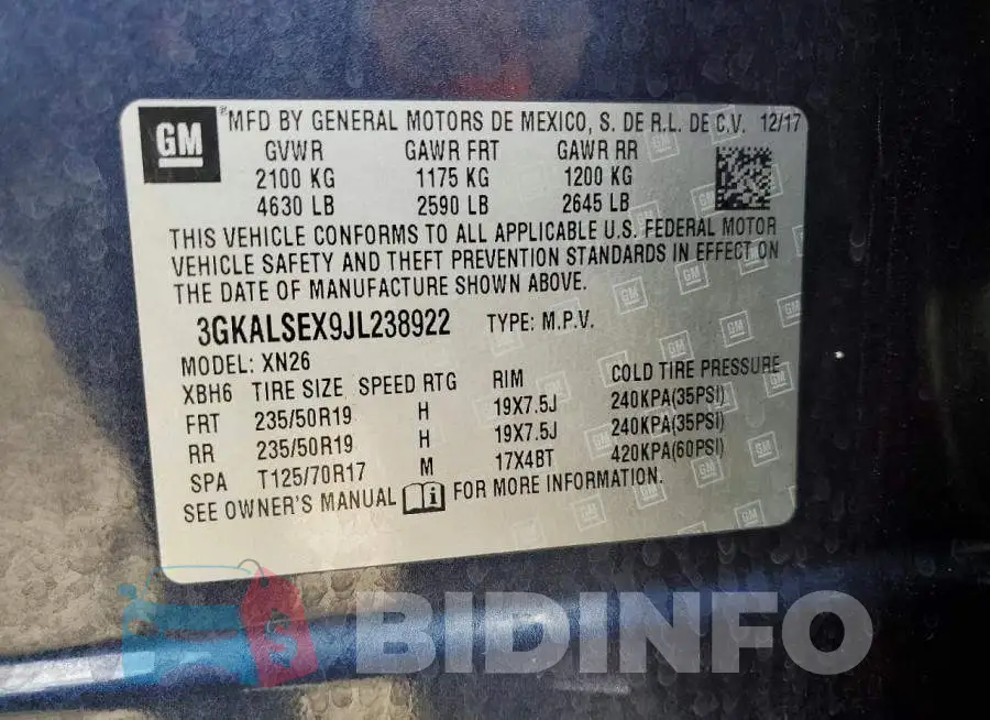 3GKALSEX9JL238922 Photo# 13