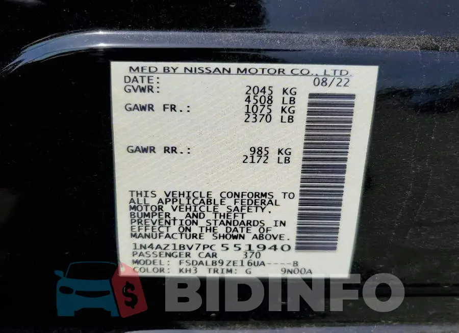 1N4AZ1BV7PC551940 Photo# 13