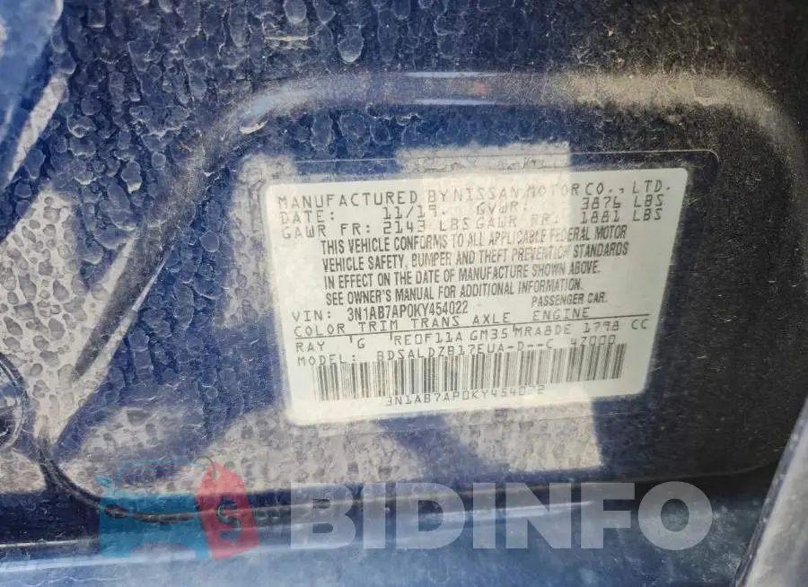 3N1AB7AP0KY454022 Photo# 13