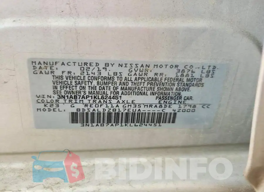 3N1AB7AP1KL624451 Photo# 12