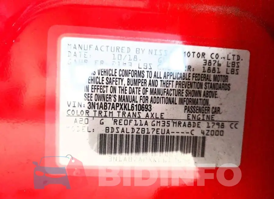 3N1AB7APXKL610693 Photo# 12