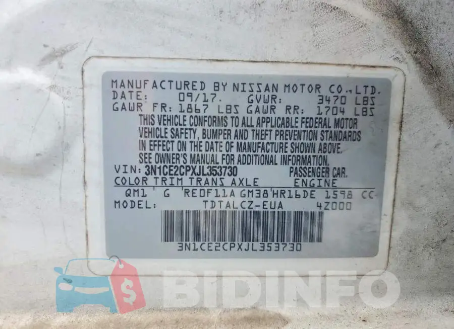 3N1CE2CPXJL353730 Photo# 12