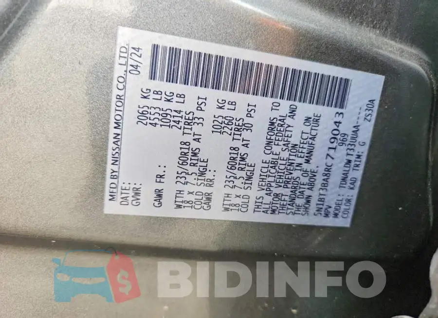 5N1BT3BA8RC719043 Photo# 14