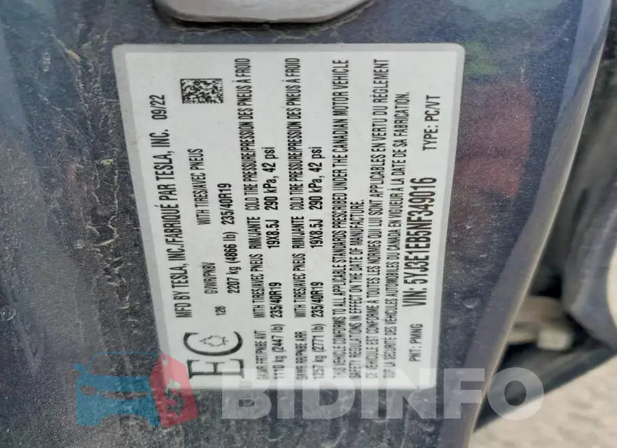 5YJ3E1EB5NF349016 Photo# 13