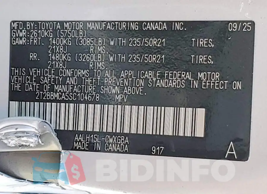 2T2BBMCA5SC104678 Photo# 14