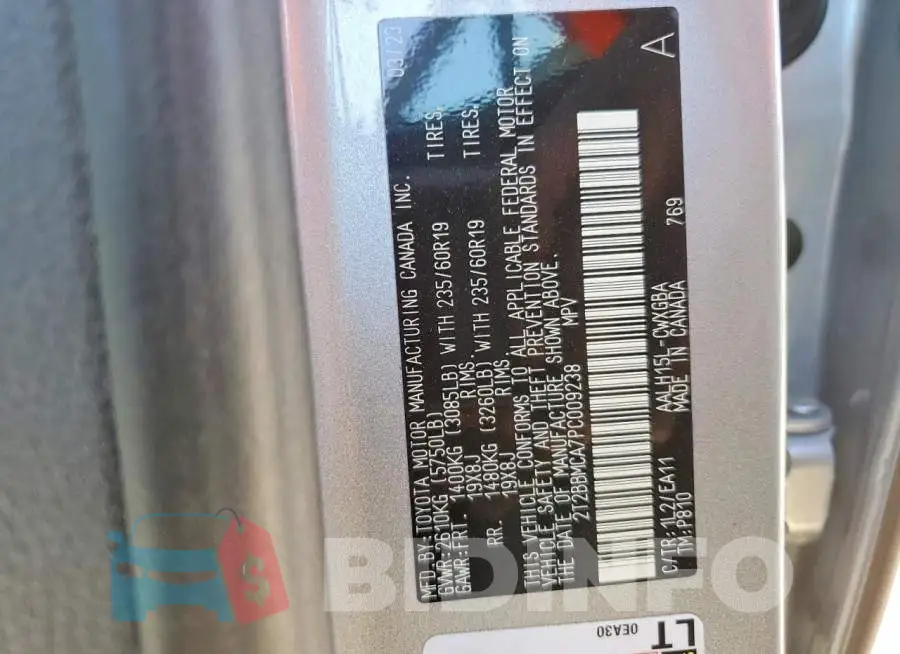 2T2BBMCA7PC009238 Photo# 13