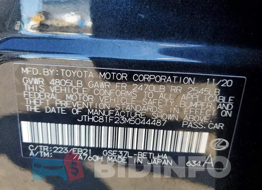 JTHC81F23M5044487 Photo# 12
