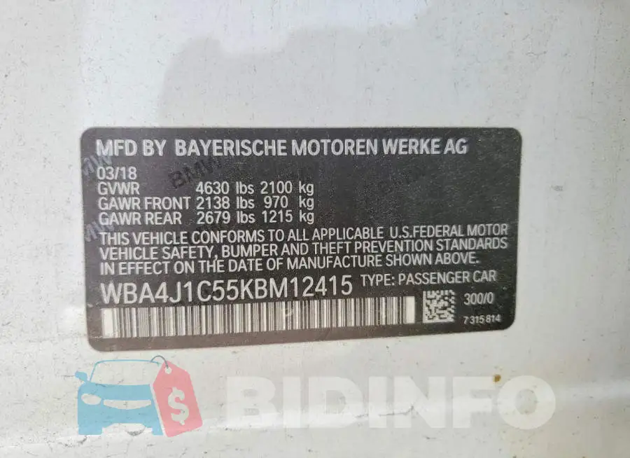 WBA4J1C55KBM12415 Photo# 12