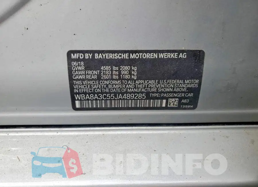 WBA8A3C55JA489285 Photo# 13