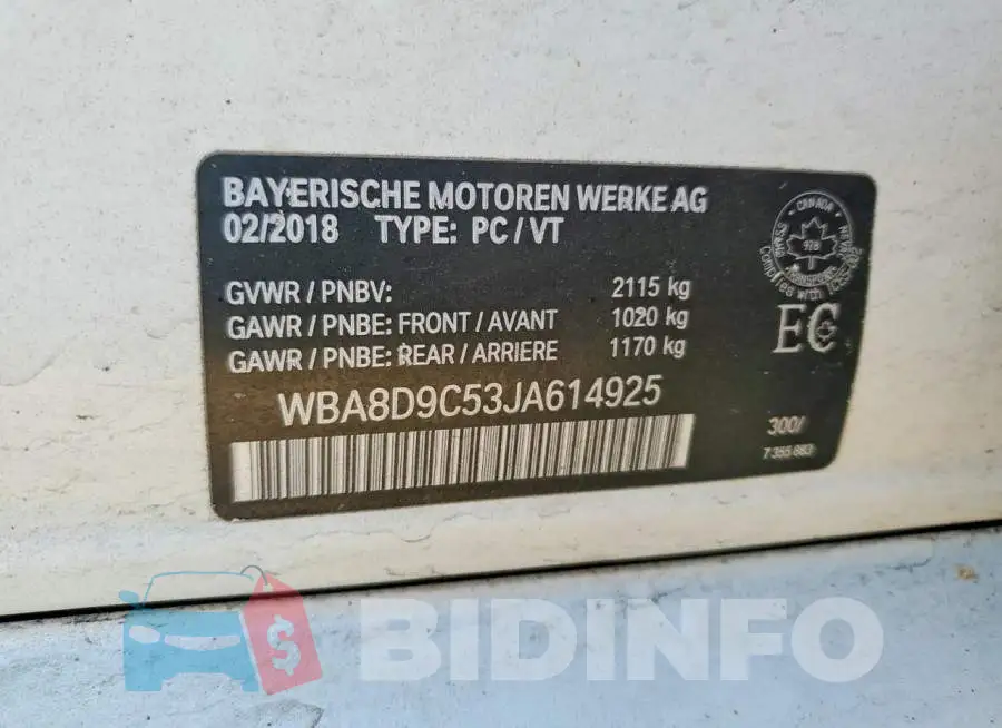 WBA8D9C53JA614925 Photo# 12