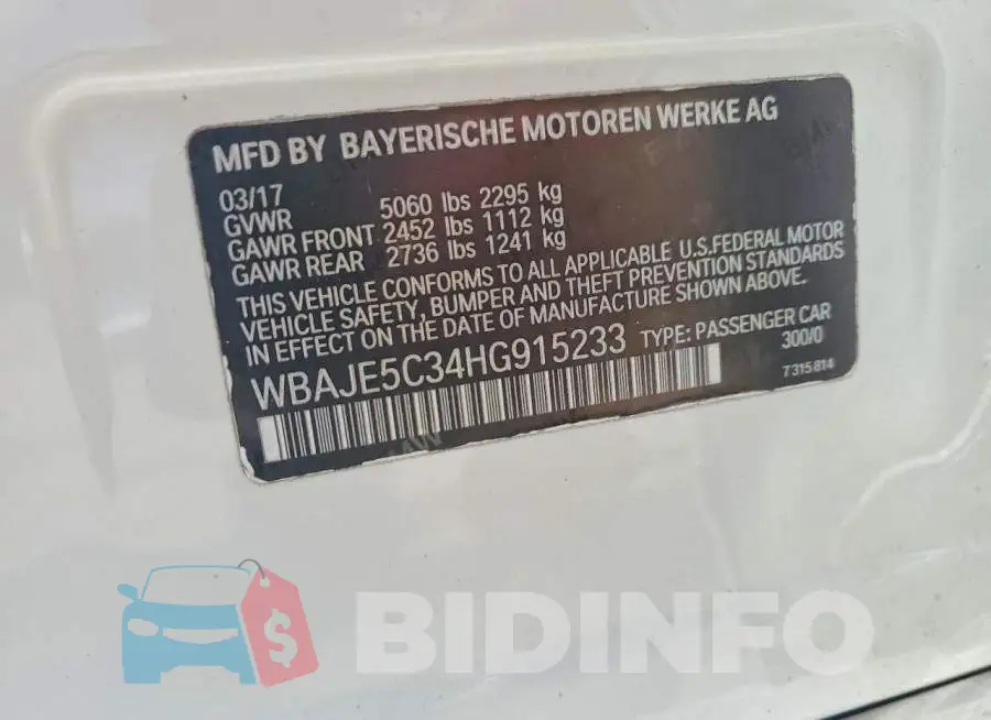 WBAJE5C34HG915233 Photo# 12