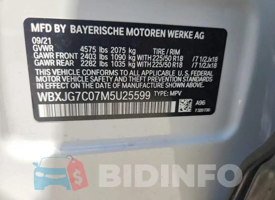 WBXJG7C07M5U25599 Photo# 12