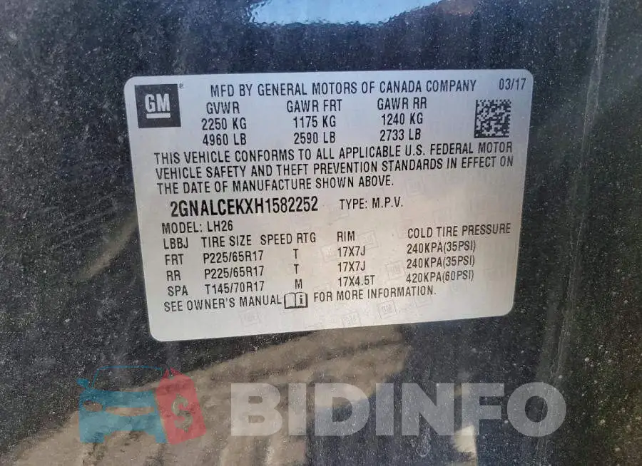2GNALCEKXH1582252 Photo# 13