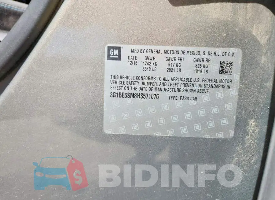 3G1BE5SM8HS571076 Photo# 13