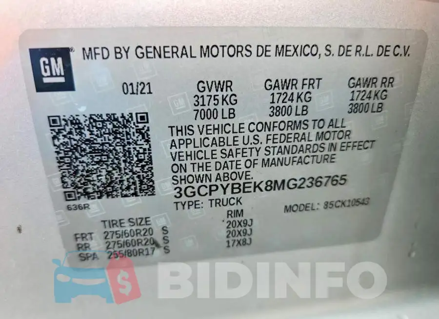 3GCPYBEK8MG236765 Photo# 12