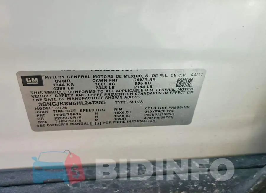 3GNCJKSB6HL247355 Photo# 13