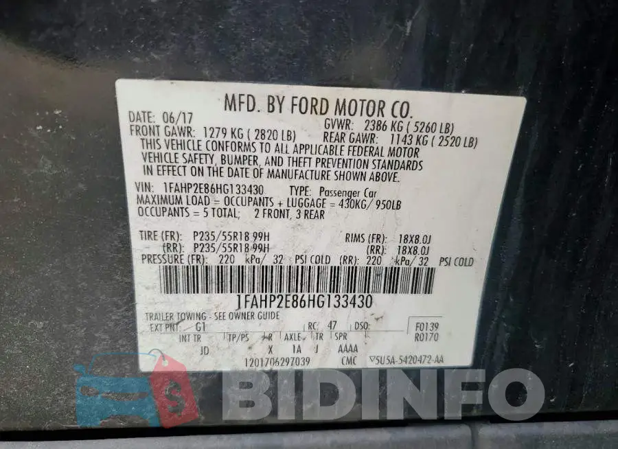 1FAHP2E86HG133430 Photo# 12