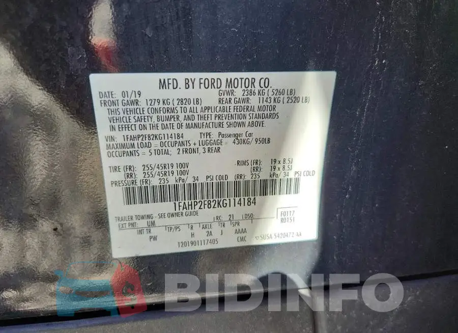 1FAHP2F82KG114184 Photo# 12
