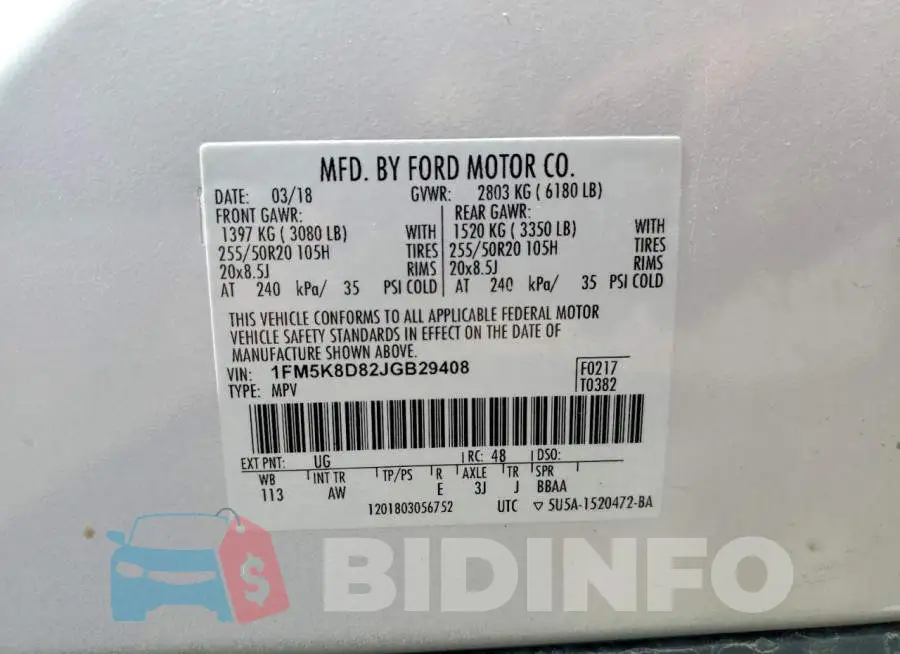 1FM5K8D82JGB29408 Photo# 13