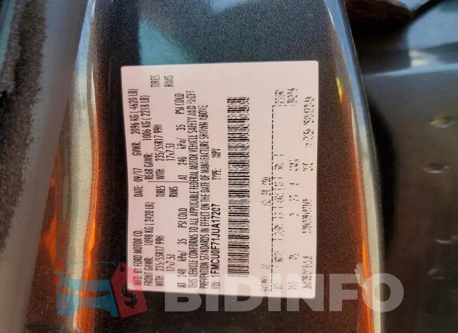 1FMCU0F71JUA17207 Photo# 13