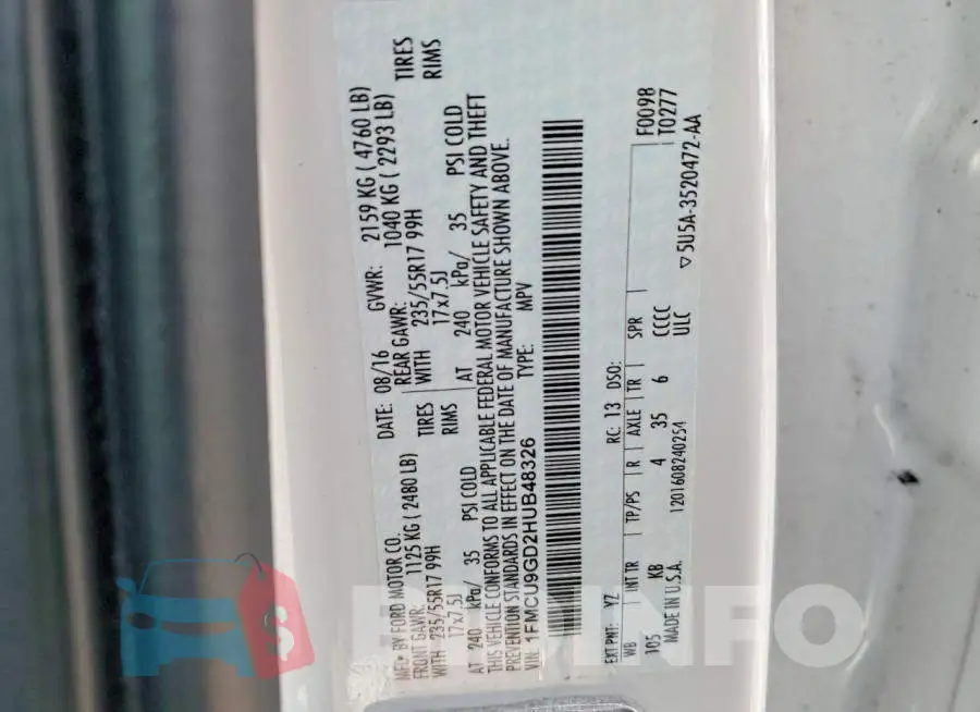1FMCU9GD2HUB48326 Photo# 14
