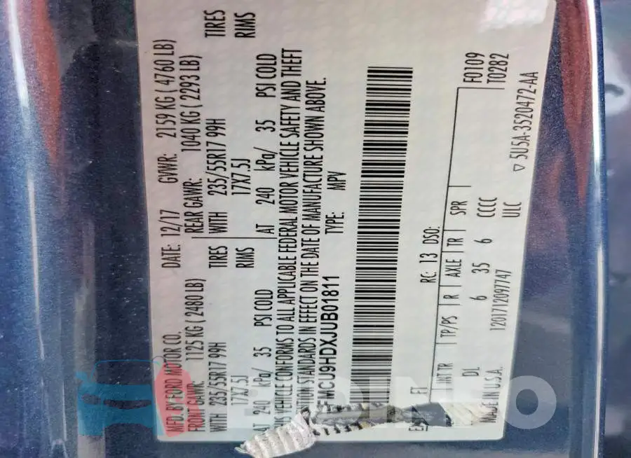 1FMCU9HDXJUB01811 Photo# 13