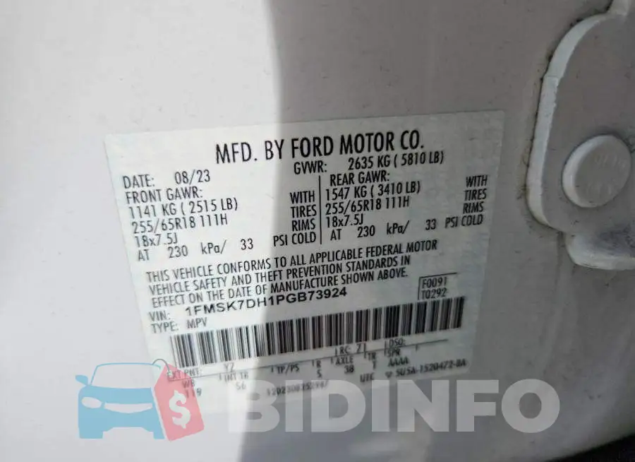 1FMSK7DH1PGB73924 Photo# 13