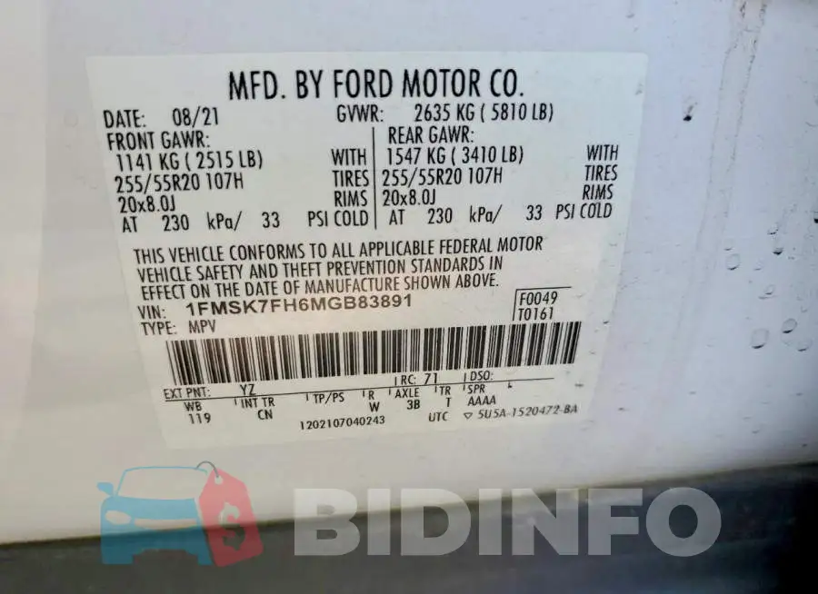 1FMSK7FH6MGB83891 Photo# 13