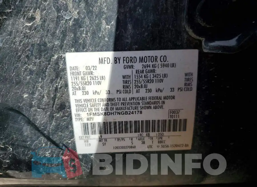 1FMSK8DH7NGB24178 Photo# 13