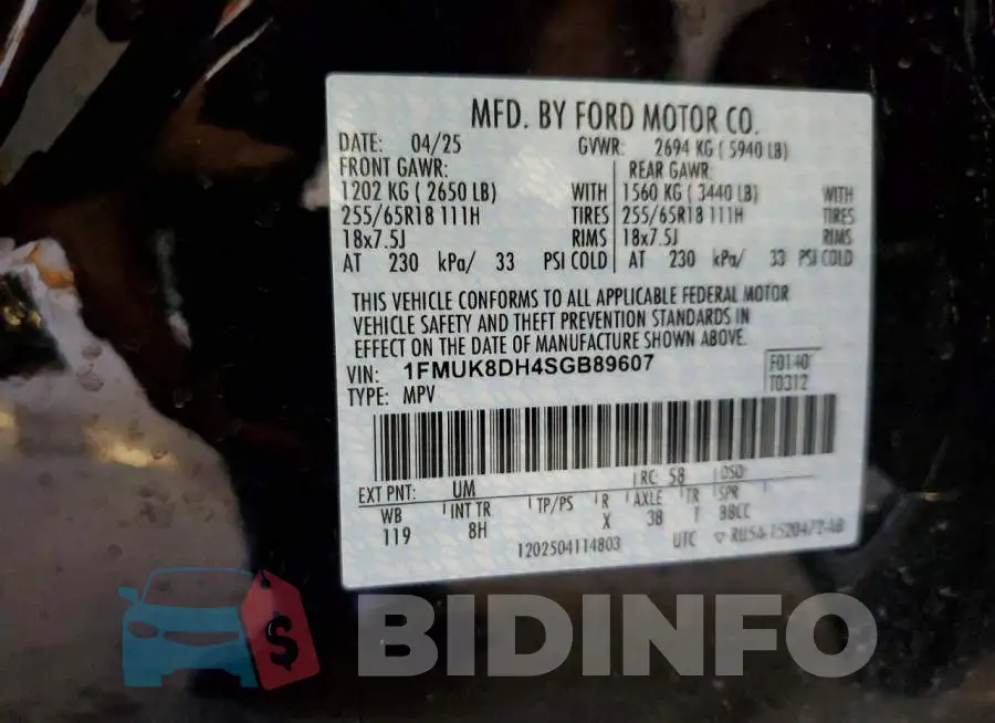 1FMUK8DH4SGB89607 Photo# 13