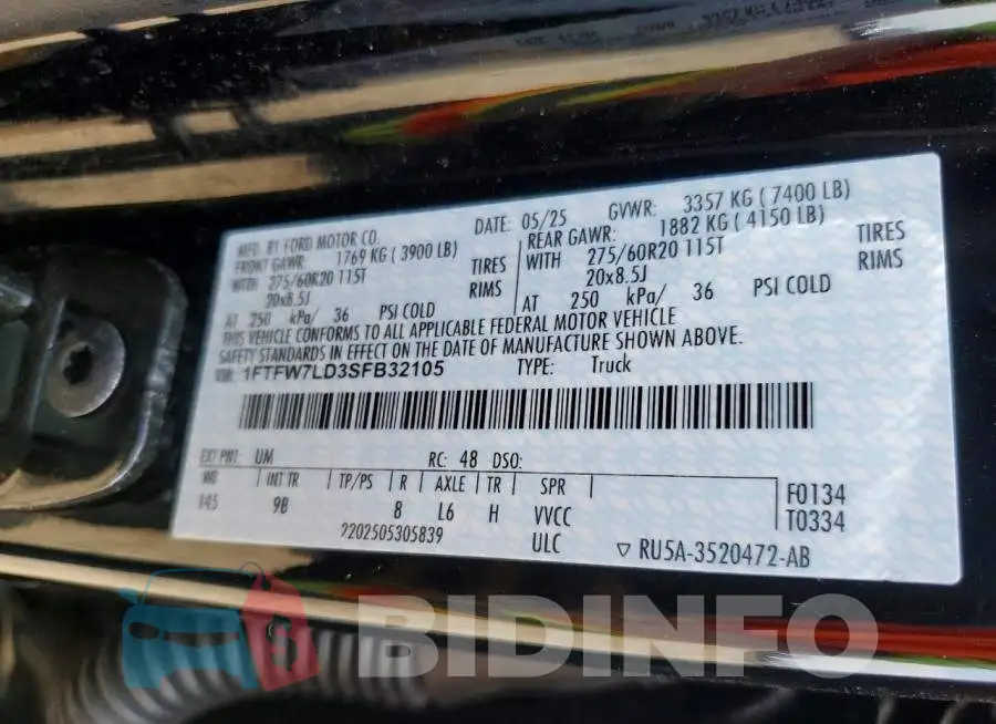 1FTFW7LD3SFB32105 Photo# 12