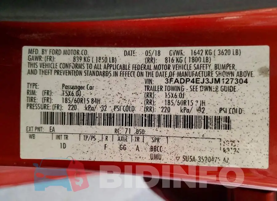 3FADP4EJ3JM127304 Photo# 13