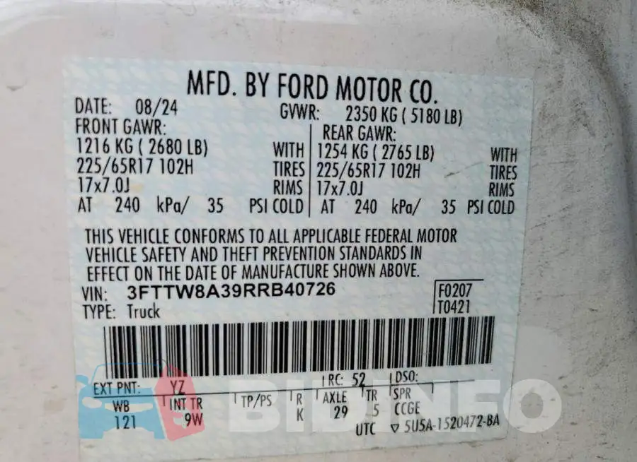 3FTTW8A39RRB40726 Photo# 13