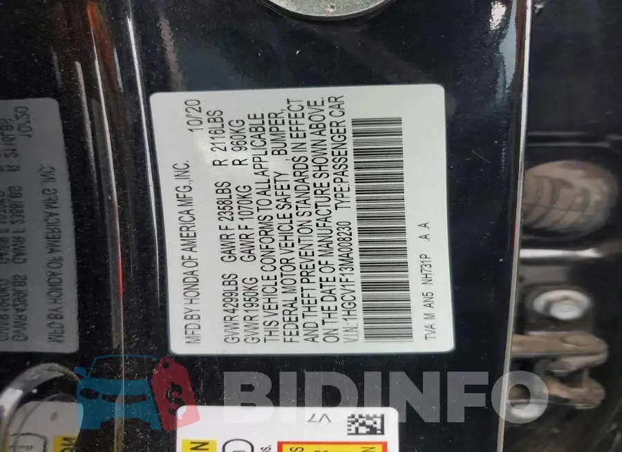 1HGCV1F13MA008230 Photo# 12