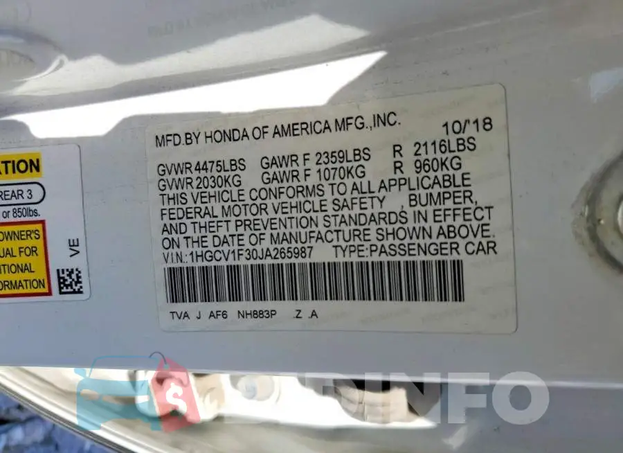 1HGCV1F30JA265987 Photo# 13