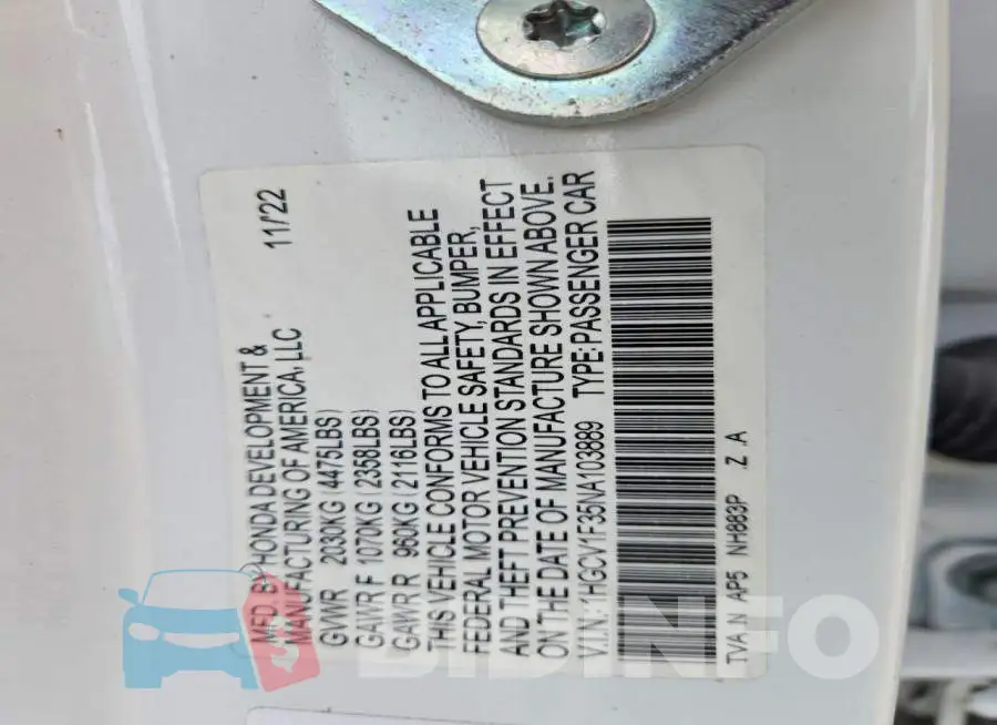 1HGCV1F35NA103889 Photo# 12