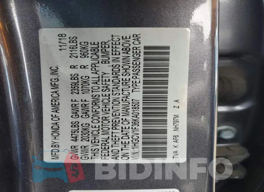 1HGCV1F36KA018507 Photo# 13